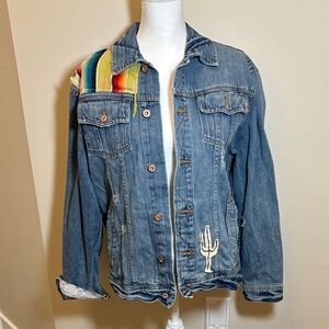 Arizona Jean Company Blue Denim Jacket with Multicolor Serape Accent